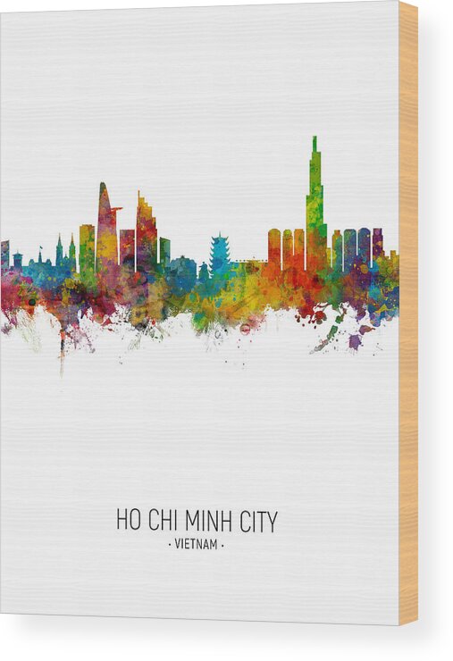Ho Chi Minh City Wood Print featuring the digital art Ho Chi Minh City Vietnam Skyline #9 by Michael Tompsett