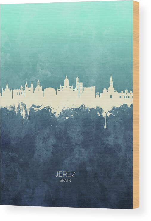 Jerez Wood Print featuring the digital art Jerez Spain Skyline #9 by Michael Tompsett