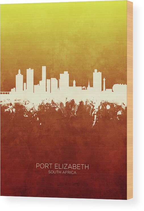 Port Elizabeth Wood Print featuring the digital art Port Elizabeth South Africa Skyline #9 by Michael Tompsett