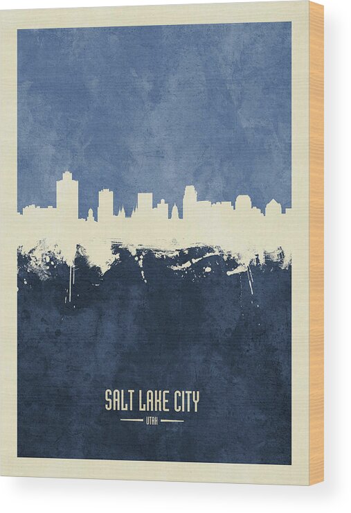 Salt Lake City Wood Print featuring the digital art Salt Lake City Utah Skyline #9 by Michael Tompsett