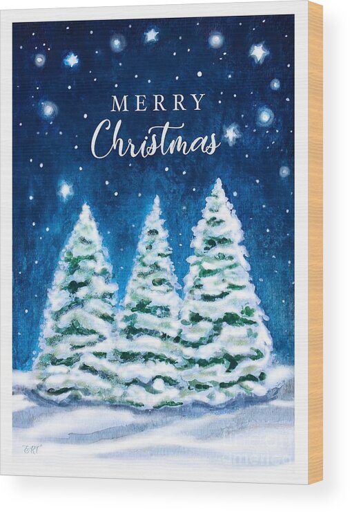 Christmas Wood Print featuring the painting A Starry Christmas by Elizabeth Robinette Tyndall