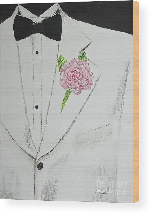 Carnations Wood Print featuring the painting A White Sport Coat and A Pink Carnation by Mary Deal