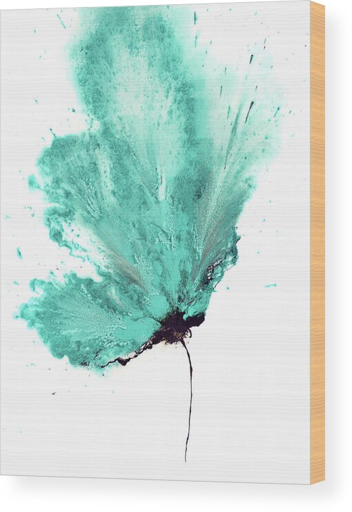 Teal Abstract Art Wood Print featuring the painting Abstract Butterfly Bloom Teal Brown by Catherine Jeltes