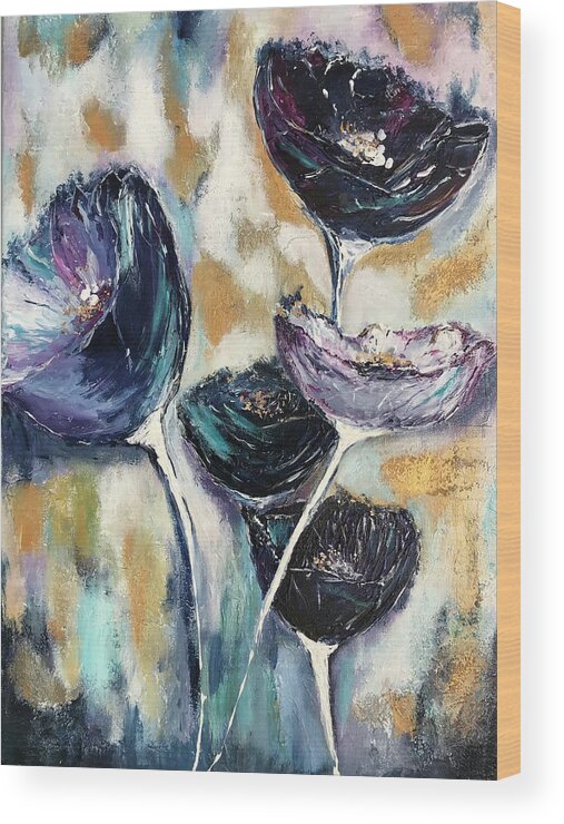 Abstract Wood Print featuring the painting Abstract flowers  by Tetiana Bielkina