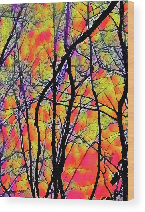 Award Winning Wood Print featuring the mixed media Abstract Stained Glass Forest by Sharon Williams Eng