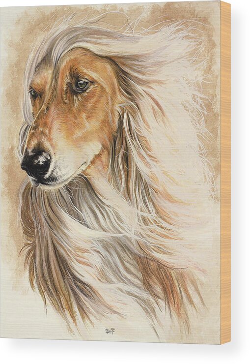 Hound Wood Print featuring the mixed media Afghan Hound in Watercolor by Barbara Keith