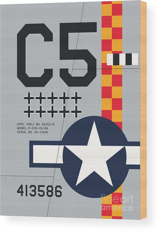 Aircraft Wood Print featuring the digital art Aircraft Markings - USA P-51 by Organic Synthesis