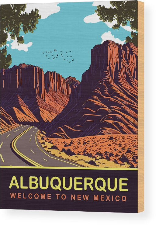 Albuquerque Wood Print featuring the digital art Albuquerque Highway, NM by Long Shot