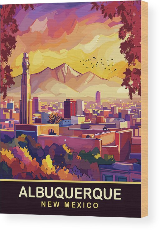 Sunset Wood Print featuring the digital art Albuquerque New Mexico by Long Shot