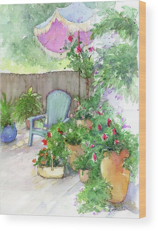 Watercolor Potted Flowers Wood Print featuring the painting All Decked Out by Rebecca Matthews