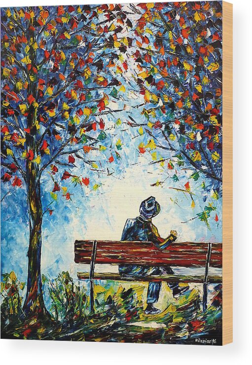 Lonely Man Wood Print featuring the painting Alone On A Bench by Mirek Kuzniar