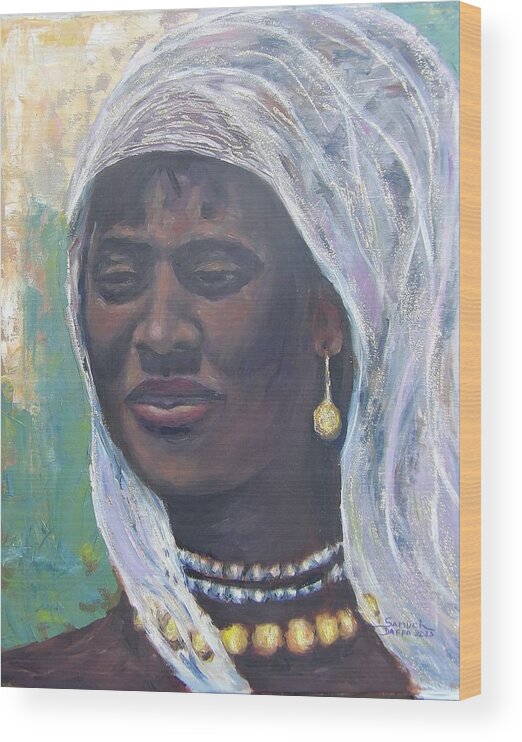 Portrait Of An African Lady Wood Print featuring the painting An African Lady by Samuel Daffa