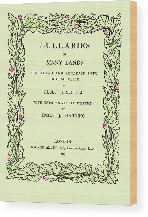 Antique Wood Print featuring the mixed media Antique Book Title Page Colorized- Lullabies of Many Lands by Shelli Fitzpatrick