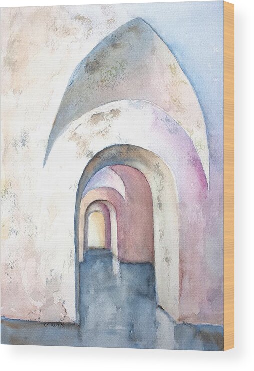 Arches Wood Print featuring the painting Arch Door Hallway Infinity by Carlin Blahnik CarlinArtWatercolor