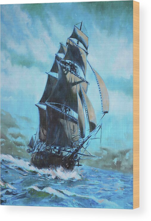 Saiboat Wood Print featuring the painting Around The World by Sv Bell