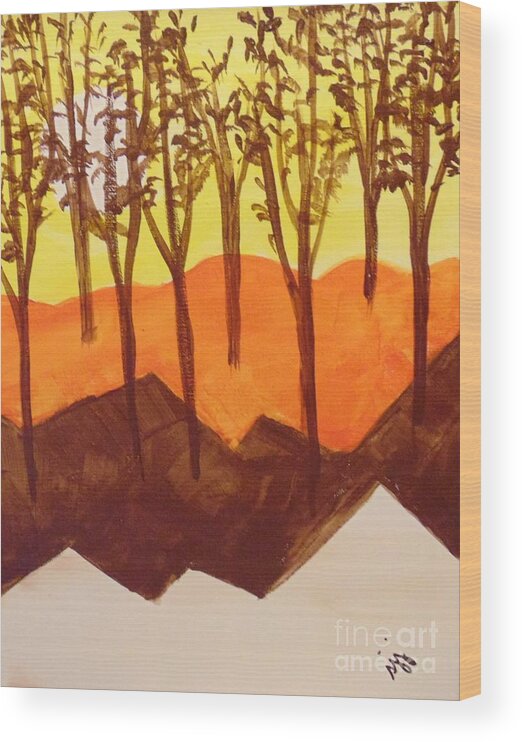 Landscape Wood Print featuring the painting Autumn Hills by Saundra Johnson