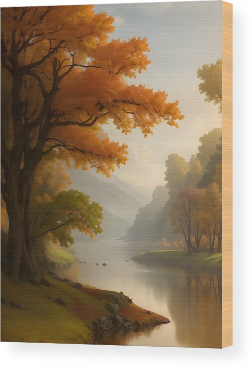 Autumn Wood Print featuring the digital art Autumn Scene by Mark Greenberg