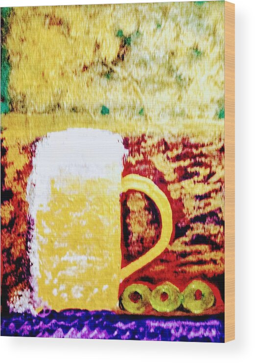 Aztec Wood Print featuring the painting Aztec Beer Bar by Anna Adams