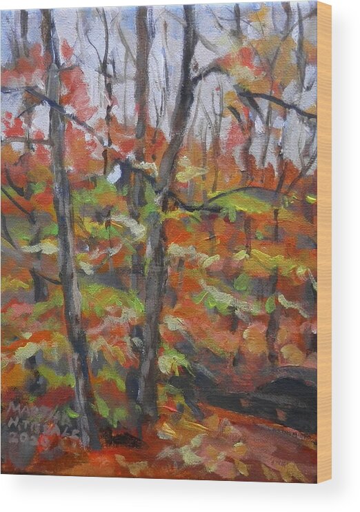 Fall Colors Forest Trees Wood Print featuring the painting Backyard Fall 1 by Martha Tisdale