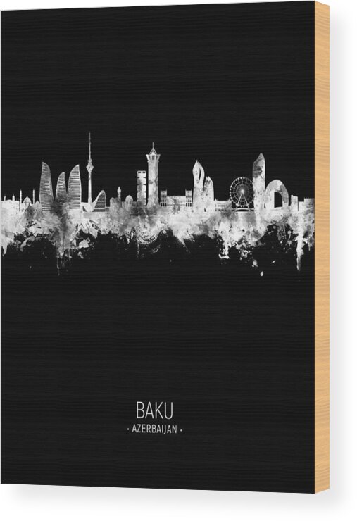 Baku Wood Print featuring the digital art Baku Azerbaijan Skyline #70 by Michael Tompsett