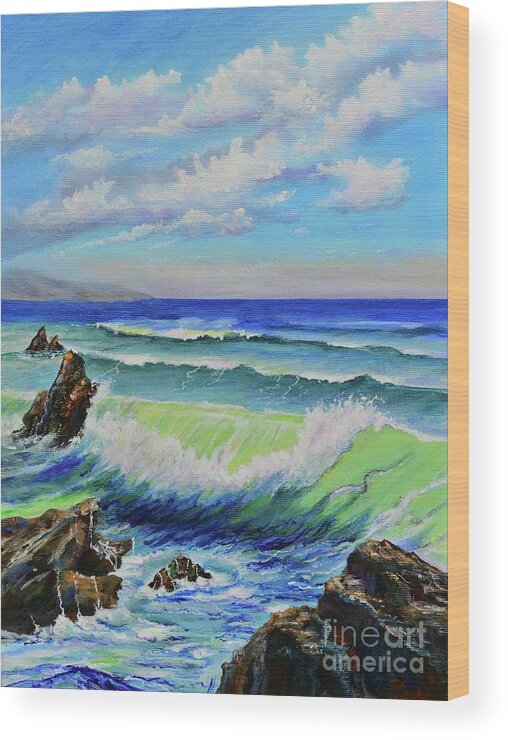 Beach Wood Print featuring the painting Beautiful Day at the Coast by Mary Scott