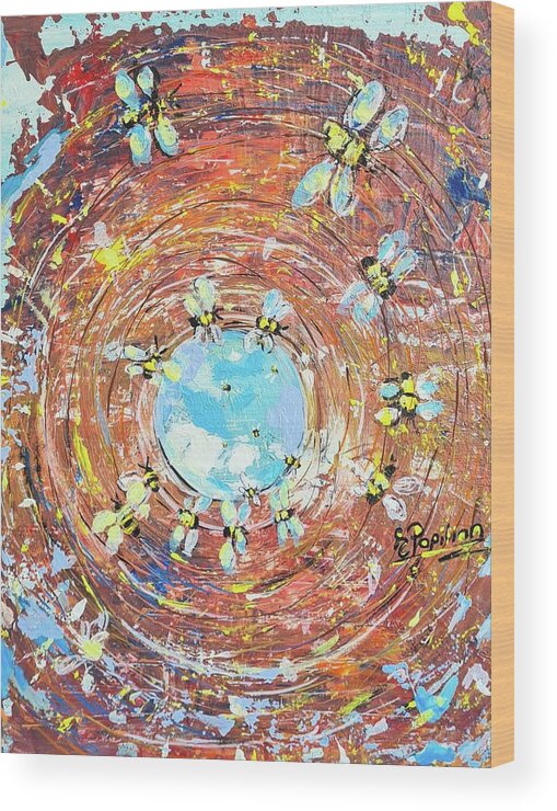 Bees Wood Print featuring the painting Bee Free by Evelina Popilian