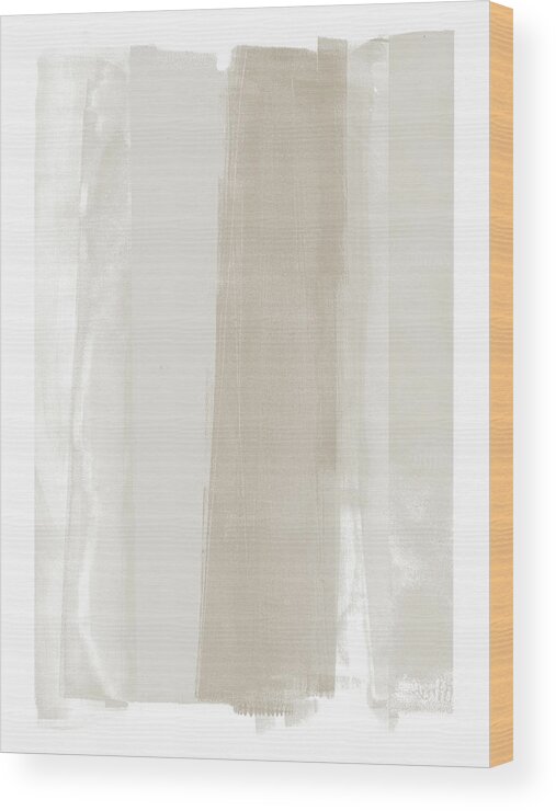 Abstract Wood Print featuring the painting Beige Ombre Minimalist Abstract Painting by Janine Aykens