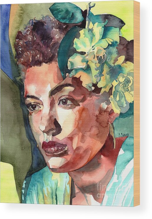 Billie Holiday Wood Print featuring the painting Billie Holiday Portrait by Suzann Sines