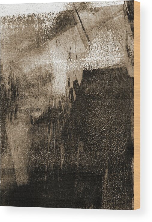 Black Wood Print featuring the painting Black and Tan Modern Abstract Expressionist Dissonance 2 by Janine Aykens