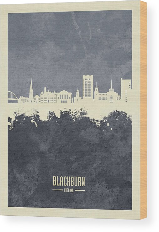 Blackburn Wood Print featuring the digital art Blackburn England Skyline #61 by Michael Tompsett