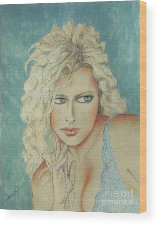 Bombshell Wood Print featuring the drawing Blond Bombshell No. 2 by Jayne Somogy