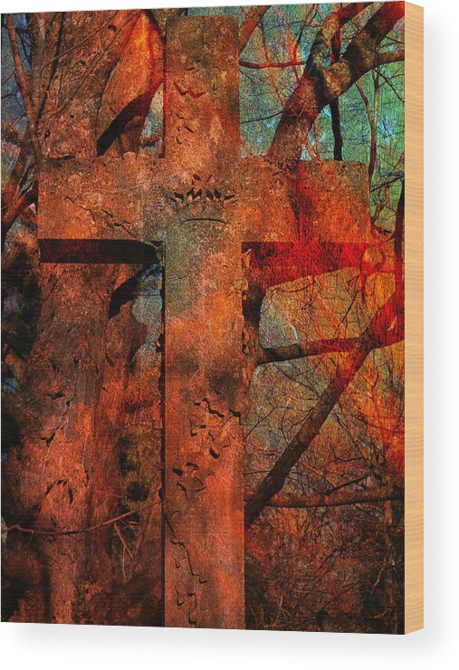 Stone Cross Wood Print featuring the photograph Blood Cross by Mike McBrayer