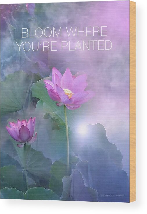 Bloom Wood Print featuring the digital art Bloom Where You're Planted Purple by Gail Marten