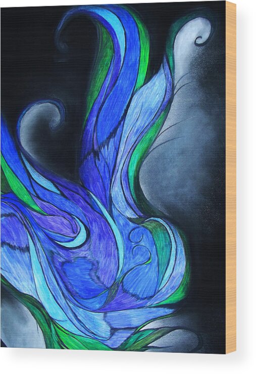 Blue Wood Print featuring the mixed media Blue Flower by Melinda Firestone-White