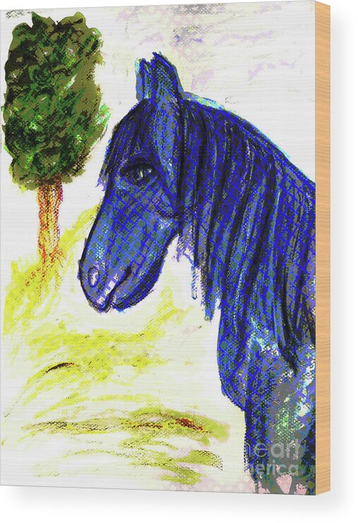 Horse Wood Print featuring the mixed media Blue Horse by Mimulux Patricia No