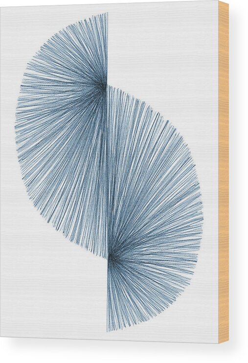 Blue Wood Print featuring the drawing Blue Mid Century Modern Geometric Line Drawing 2 by Janine Aykens