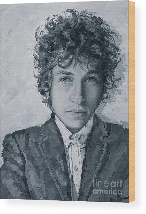 Dylan Wood Print featuring the painting Bob Dylan, 2020 by PJ Kirk
