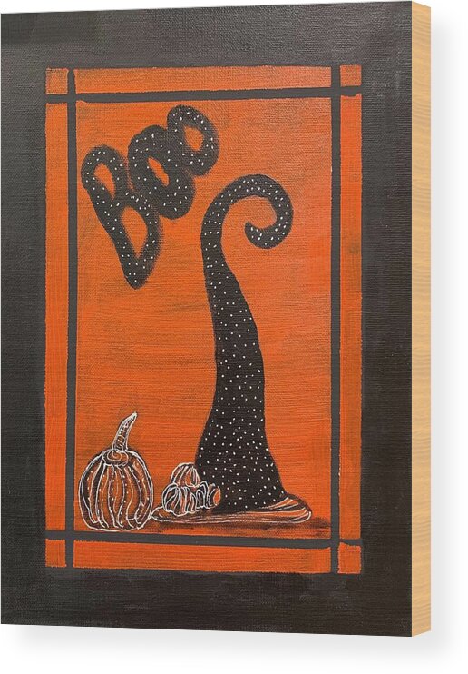 Boo Wood Print featuring the painting BOO by Juliette Becker