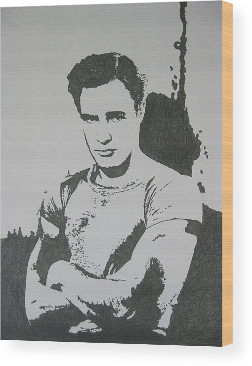 Marlon Brando Wood Print featuring the drawing Brando by Lynet McDonald
