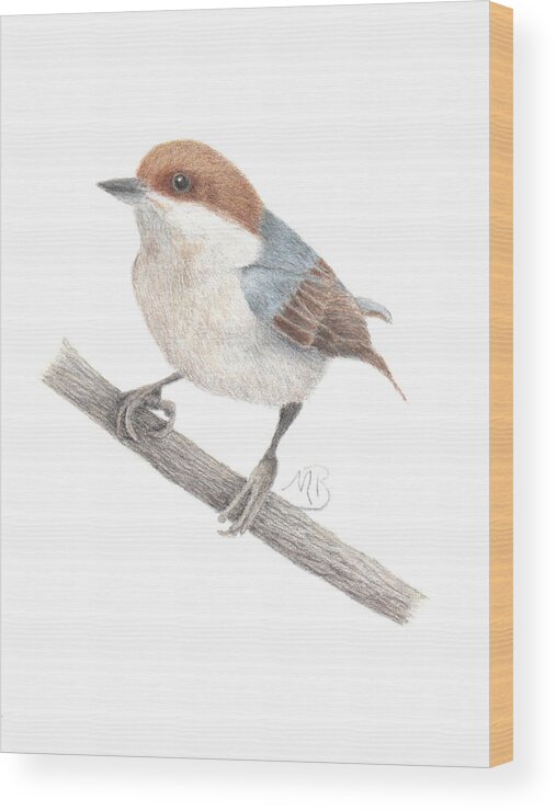 Bird Art Wood Print featuring the painting Brown-Headed Nuthatch by Monica Burnette
