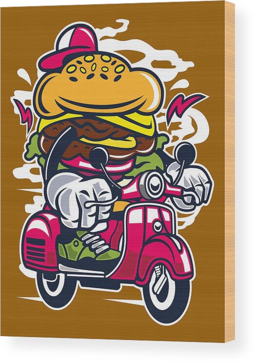 Burger Wood Print featuring the digital art Burger Rider by Long Shot