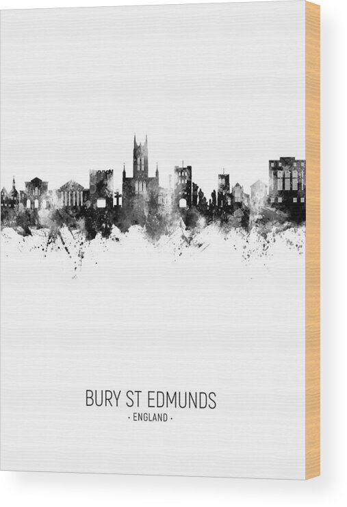 Bury St Edmunds Wood Print featuring the digital art Bury St Edmunds England Skyline #37 by Michael Tompsett