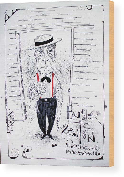  Wood Print featuring the drawing Buster Keaton by Phil Mckenney