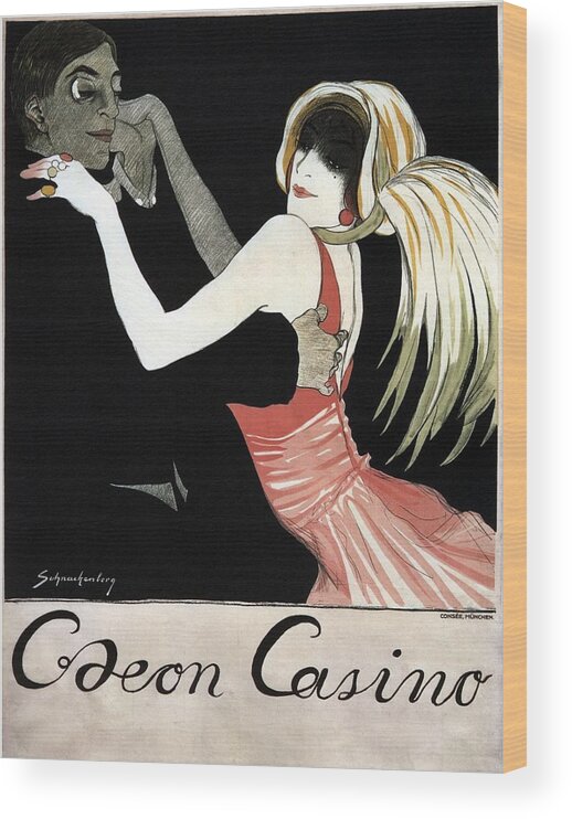 Vintage Poster Wood Print featuring the digital art C Leon Casino - Art Nouveau - Vintage Advertising Poster by Studio Grafiikka
