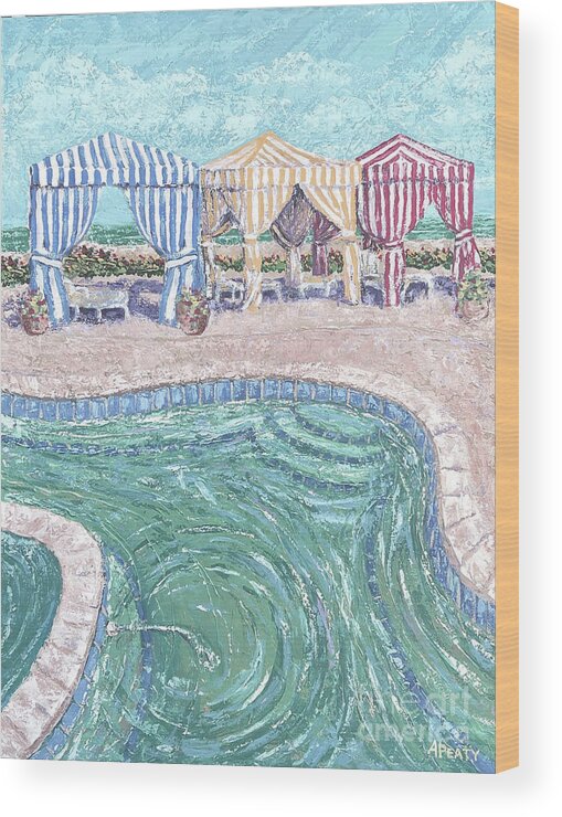 The Shores Wood Print featuring the painting Cabanas at Daytona Beach by Audrey Peaty