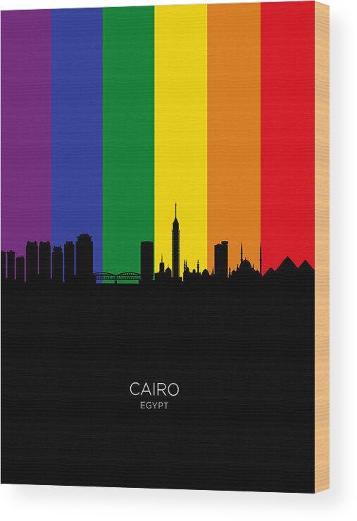 Cairo Wood Print featuring the digital art Cairo Egypt Skyline #38 by Michael Tompsett