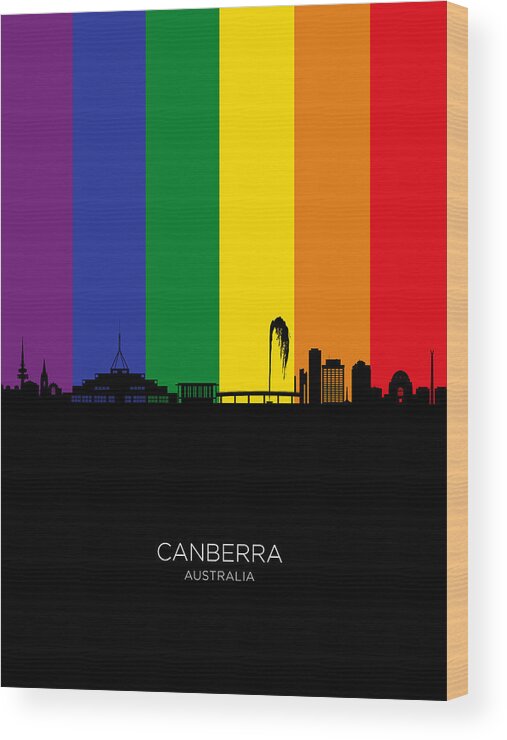 Canberra Wood Print featuring the digital art Canberra Australia Skyline #13 by Michael Tompsett