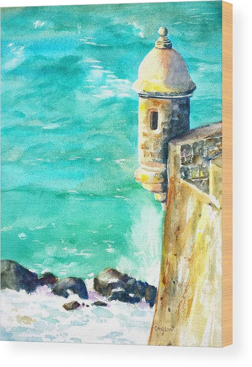 Puerto Rico Wood Print featuring the painting Castillo de San Cristobal Ocean Sentry by Carlin Blahnik CarlinArtWatercolor