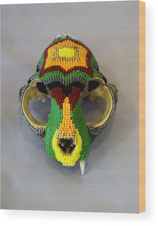 Skull Wood Print featuring the mixed media Cat Skull by Charla Van Vlack