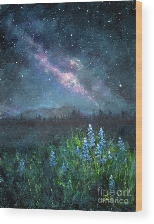 Meadow Wood Print featuring the painting Celestial Meadow by Zan Savage
